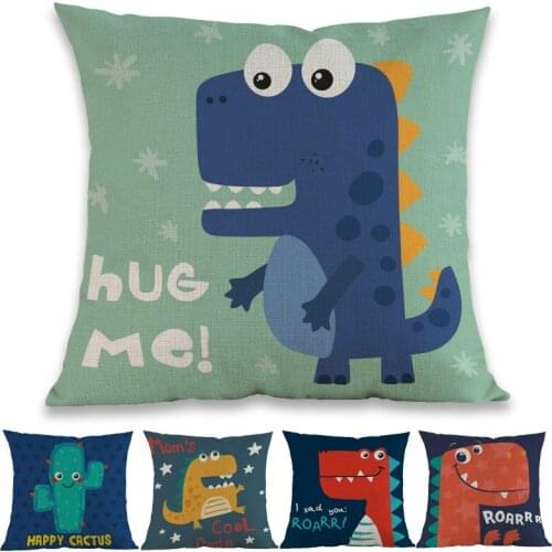 Cartoon Cute Funny Animal Roar Lovely Little Dinosaur Throw Linen Pillow Case Home Sofa Kids Child Room Decoration Cushion Cover