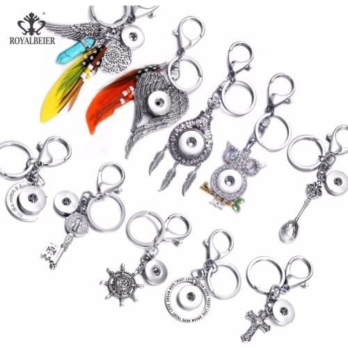 Royalbeier Mixed 5pcs/lot Metal Key Chain For Keyring Women Gifts Girl Keychain Bag Charm Pendant Fit 18mm Snap Button Jewelry