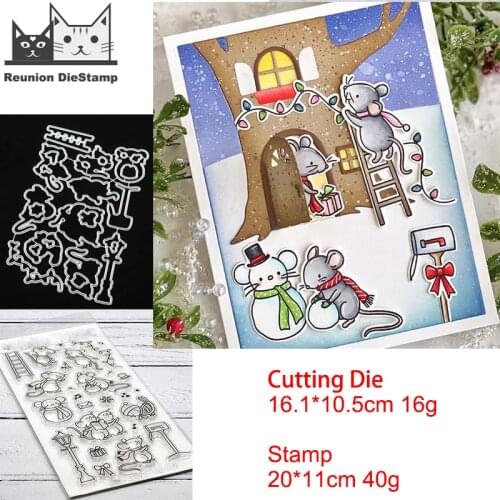 Reunion Christmas Mouse Party Metal Cutting Dies and Stamps Stencil for DIY Scrapbooking Photo Album Embossing DIY Paper Card