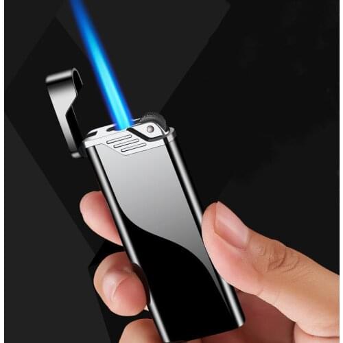 Mini Ultra-thin Metal Creative Turbo Windproof Blue Flame Gas Lighter Butane Inflatable Cigarette Cigar Smoking Gadgets For Men