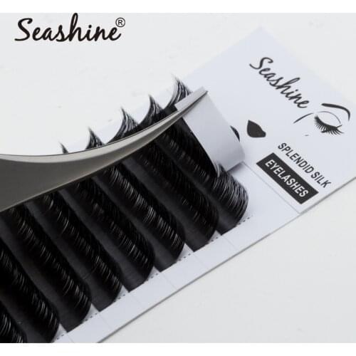Seashine False Eyelash Extension 12 Lines/Tray Silk Soft Eye lash Extensions C/D/L Curl Individual Lashes Russian Volume Lashes