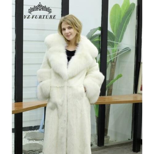 2021 New Fashion White Mink Fur Coat Large Lapel Thick Handmade Fox Fur Collar Natural Mink Straight Luxury Winter Fur Overcoat