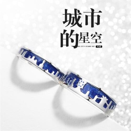 New Original City Starry Sky Epoxy 925 Sterling Silver Jewelry Personality Fence Building Creative Opening Couple Rings SR615