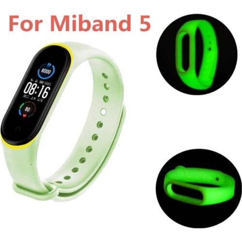 New Luminous Silicone Soft Wristband Strap For Mi Band 5 Universal Silicone Luminous Belt Replacement For Xiaomi Mi Band 5 Strap