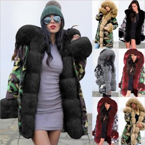 Slim Casual Thicken Women Hooded Coat Parkas Warm Outwear Faux Fur Shopping Office Daily Outdoor Camouflage Winter