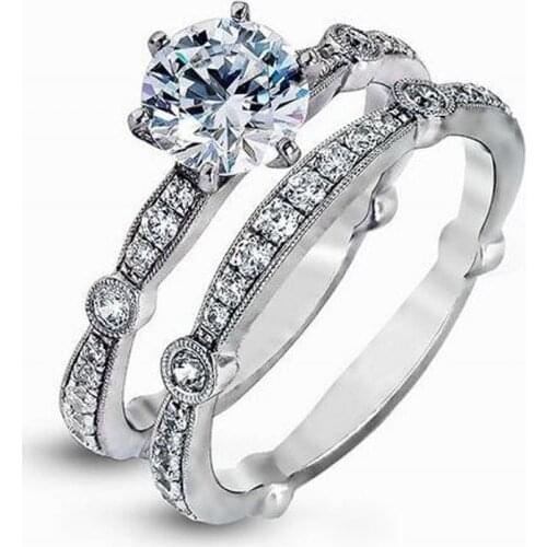 Classic Style Wholesale Fashion Jewelry 925 Sterling Silver Filled Round Cut 5A White CZ Engagement Women Bridal Rings for Lover