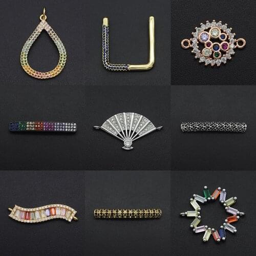 New Diy Waterdrop Round CZ Charms Wholesale Wave Necklace Pendant Zircon Scallop Connector For Jewelry Bracelet Making