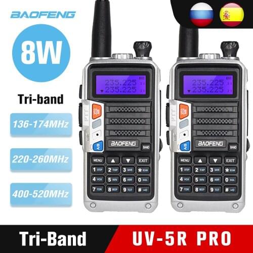 2pcs/lot Tri-Band Radio BaoFeng UV-5R Pro Walkie Talkie USB Charger Ham Two Way Radio 8W Powerful FM Transceiver Upgrade UV 5R
