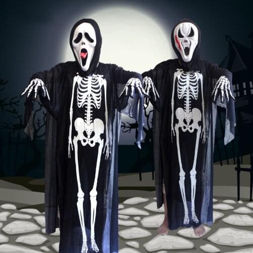 Sale Halloween Scary Costumes With Gloves Skull Skeleton Monster Demon Ghost Clothes Robe For Adult Kids