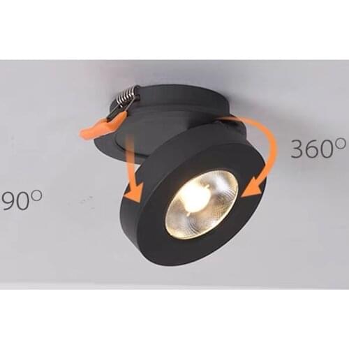 Luz descendente de techo COB delgada regulable, 3W/5W/7W, 12W, 360 grados, giratoria, 90 grados, plegable, iluminación interior
