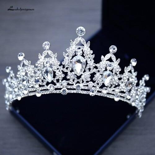Lakshmigown Rhinestone Wedding Crown Silver Pageant Tiara Crowns Bride Headbands Wedding Hair Accessories