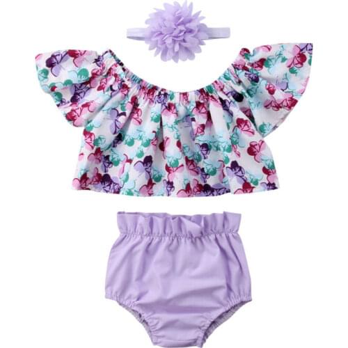Baby Girl Off Shoulder Floral Tops Shorts Headband Outfit Summer Clothes Set