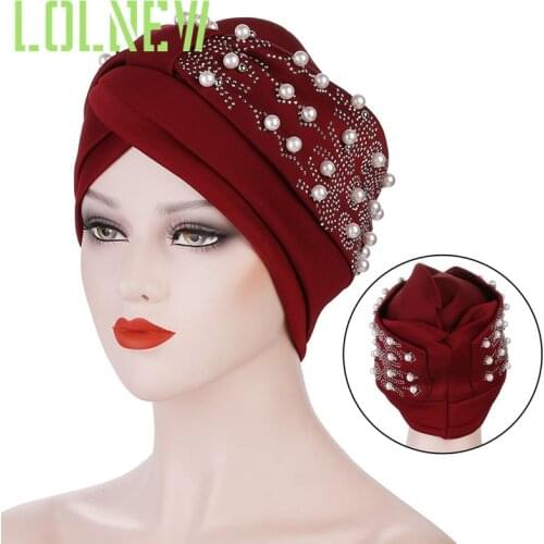 Beading Turban Hat For Women Muslim Headscarf Bonnet Islamic Head Wraps African Aso Oke Headtie Turbante Mujer