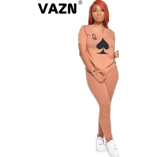 VAZN 2020 Top Quality Casual Regular Sweet Young Free Style Short Sleeve Group Long Pants Tracksuits Slim Women 2 Piece Set