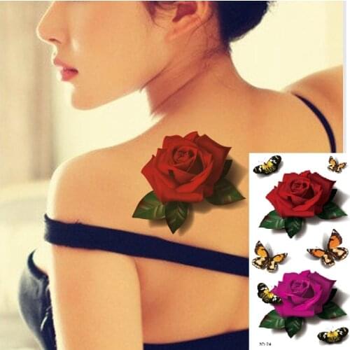 Waterproof Temporary Tattoo Sticker Rose Flowers Leave Flash Tattoos Body Art Arm Fake Sleeve Tatoo Black Women Girls Wrist