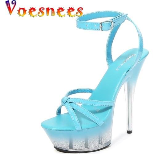 Voeseees New Shoes for Women Platform Clear Heel gold-dust Thin Heels Sandals Bling Fashion Sexy Girls Shoe for Party Club Shoes