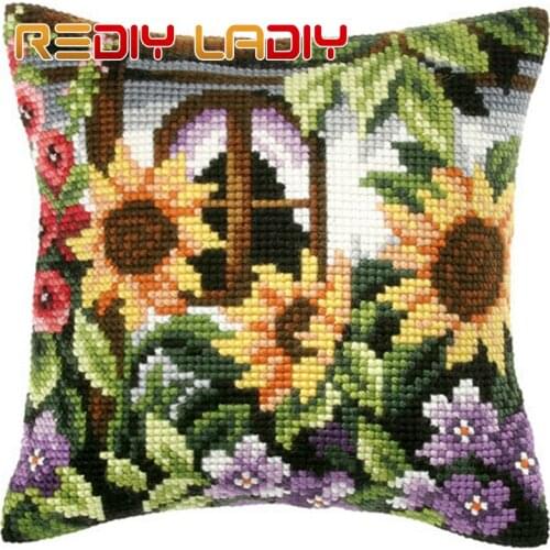 Cross Stitch Cushion Garden Blossom Make Your Own Pillow DIY Chunky Cross Stitch Kits Printed Canvas Acrylic Yarn Pillow Case