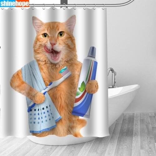 Customized Cartoon Cat Shower Curtain Waterproof Polyester Fabric 8 Sizes High Quality Animals Bathroom Curtains