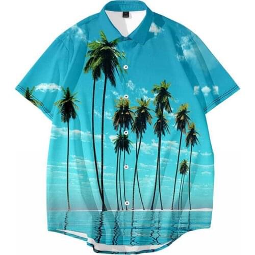 Beach Coconut Tree Printed Casual Men Vintage Loose Shirt Summer New Hawaiian Short Sleeve Shirt Oversize 6XL