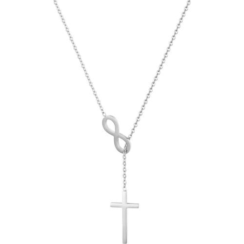 BONISKISS 2020 Stainless Steel Infinite Heart Cross Pendant Silver Color Necklace Clavicle Chains Necklace For Women Best Gift