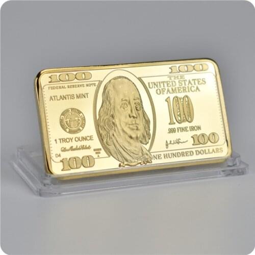 USA 100 Dollar Bullion 24k Gold Bar American Metal Coin Golden Bars USD with gift box
