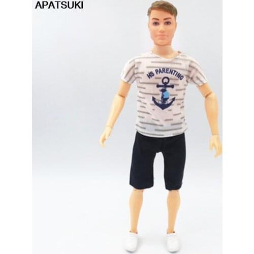 1/6 Boy Doll Clothes For Ken Doll Outfits Anchor T-shirt & Black Shorts For Barbies Boyfriend Ken Male Boy Doll Kids Toy