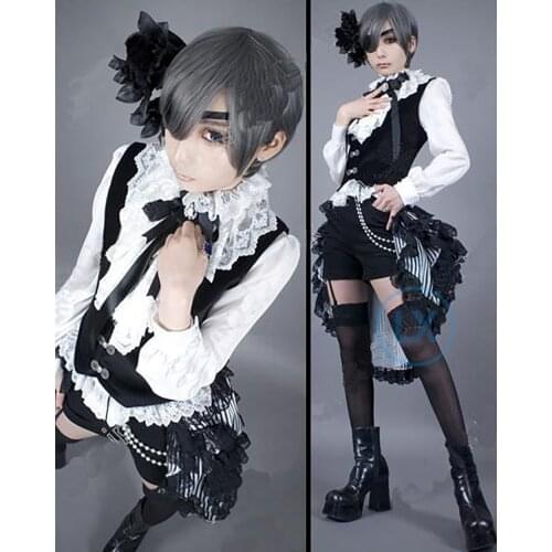 Free shipping Anime Black Butler Ciel Phantomhive Cosplay Costume+STOCKING Halloween Uniform Women Girls Clothing Dress
