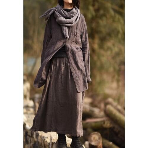 Women Spring Autumn Linen Vintage Blouse Solid Color Shirt Tops Ladies Flax Shirt Female Linen Tops