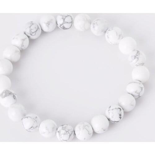 Charm Bracelet With Natural Stone Beads White Howlite Turquoises 6 8 10mm Yoga Beaded Bracelet for Men Women Best Friend Gift