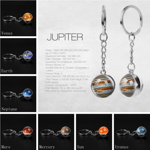 Solar System Jupiter Planet Keychain Double Sided Glass Ball Cabochon Jewelry Galaxy Nebula Space Pendant Key Chains Men Gifts