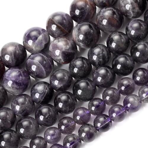 Natural Stone Beads Round Purple Crystal Loose Spacer Bead for Jewelri Making Diy Charm Bracelet Accessories 4/6/8/10/12mm 15