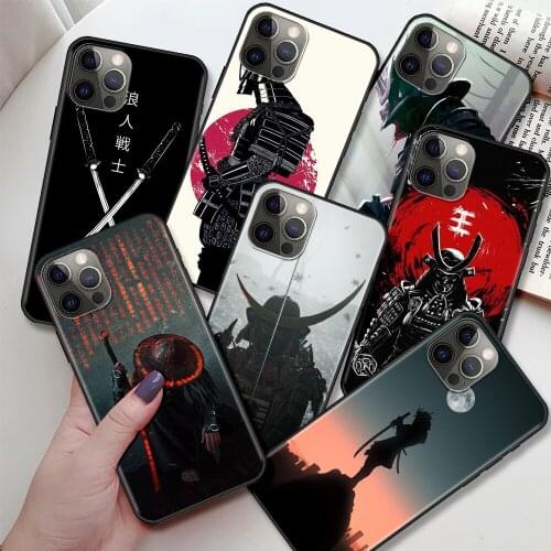 Black Soft Phone Case For iPhone 11 12 Pro Max 7 8 Plus Cover For XR SE 2020 X XS 6 6S 5 5S Silicone Shell Japanese Ronin Warrio