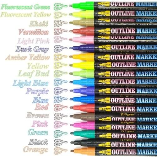 12/18colors Double Line Metallic Marker Pen DIY Album Scrapbooking Painting Sliver Glitter Outline Art Markers