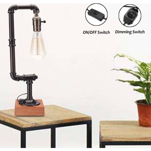 E27 Retro Industrial Style Iron Water Pipe Desk Table Lamp Light Switch Lighting for Kids Learning Home Bedroom Decor