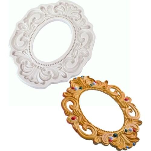 European style cake resin mold large photo frame mirror fondant silicone mold cake jewelry clay gumpaste mold baking tools