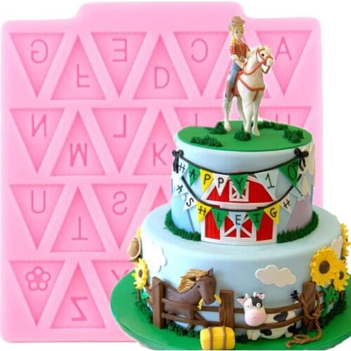 Flag Shape English Letters Silicone Mold Chocolate Fondant Moulds Cake Decorating Tools Resin Clay Molds Kitchen Accessories