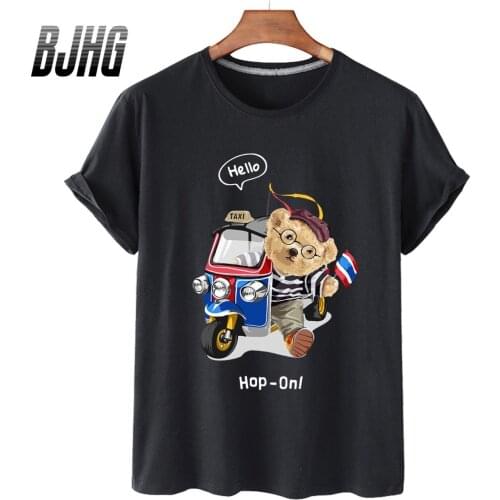 100% Cotton Cycling Helmet Bear Print Short-sleeved T-shirt Female Half-sleeved Summer Casual Oversized T-shirt Ladies Shirt 3XL