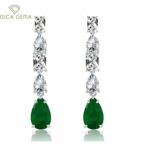 GICA GEMA Luxury 100% 925 Sterling Silver Created Paraiba Emerald Drop Dangle Women Earrings Fine Jewelry Wholesale