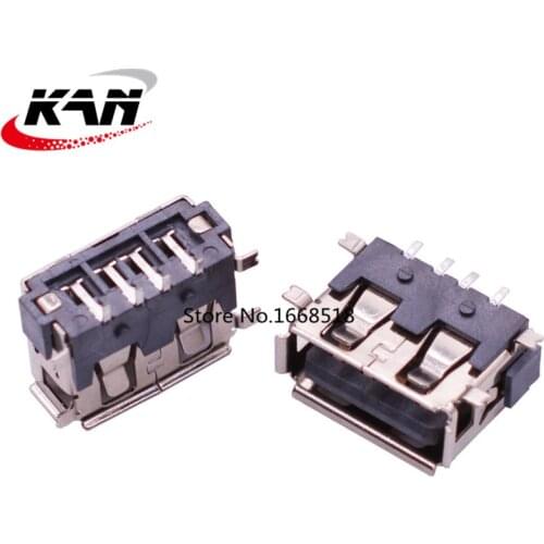 10pcs USB 2.0 A Female Connector USB Jack 4 Feet SMT Body L=10mm Curled Mouth Charging Socket H=6.3mm