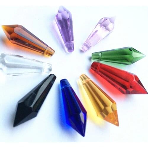 K9 Crystal Chandelier Pendants Prisms (Free Ring) Multicolor Cut & Faceted Glass 36mm U-Icicle Drops For Cake Topper Decoration