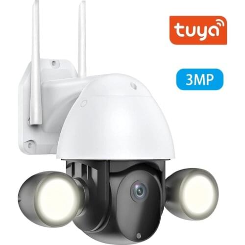 Tuya 3MP Security Camera Outdoor PTZ Floodlight WiFi IP Camera Wireless Auto Tracking Home Securite 2-Way Audio Motion Activated