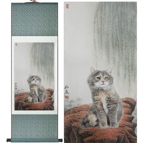 Cat painting Home Office Decoration Chinese scroll painting Cute Cat picture