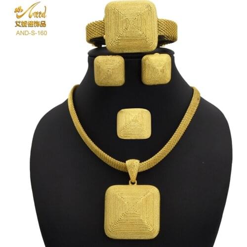 ANIID Dubai 24K Gold Plated Jewelry Sets For Women Bridal Wedding African Necklace Earrings Ring Bracelet Gifts Party Jewellery