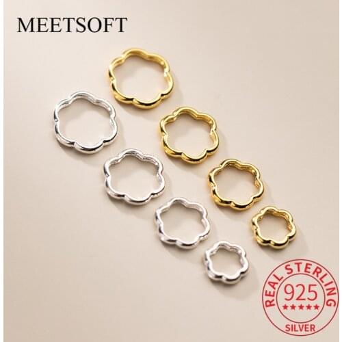 MEETSOFT S925 Sterling Silver Flower bead frame Geometry Charms of DIY Handmade Making Finding Jewelry Components Accessory