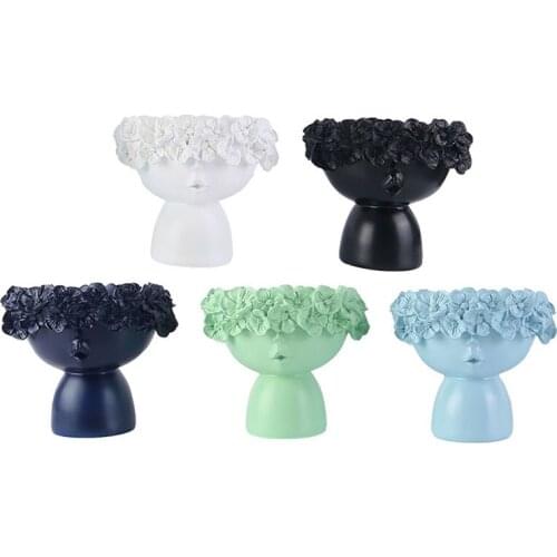Cute Girl Head Vase Home Decorative Figures Resin Crafts Nordic Style Desktop Decor Indoor Fower Pot Household Christmas Gift