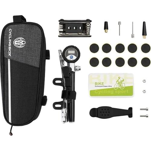CYCLING BOX Bicycle Repair Set Kits Bike Maintenance Fix Tools with Saddle Bag Mini Pump Tire Inflator Patch Crowbar