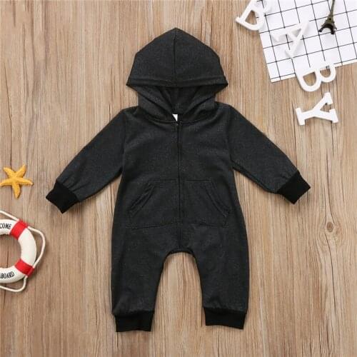 Baby Solid Jumpsuit Newborn Baby Girl Boy Clothes Long Sleeve Autumn Romper Long Sleeve Hooded Zipper Outfit Clothes