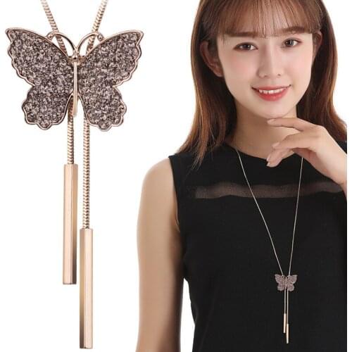 Autumn And Winter Butterfly Tassel Pendant Necklace Accessories Fashion Long Sweater Chain For Women Party Jewelry Gift