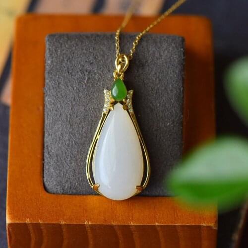 Hetian Jade Necklace Womens Clavicle Chain Sterling Silver Temperamental Elegant Hotian Jade Pendant Suet White Jade Sweater Ch