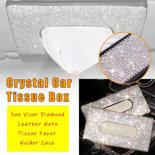 New Bling Car Tissue Box Holder Sparkly Visor Tissue Storage Hanging Car Napkin Holder with Crystal Diamond